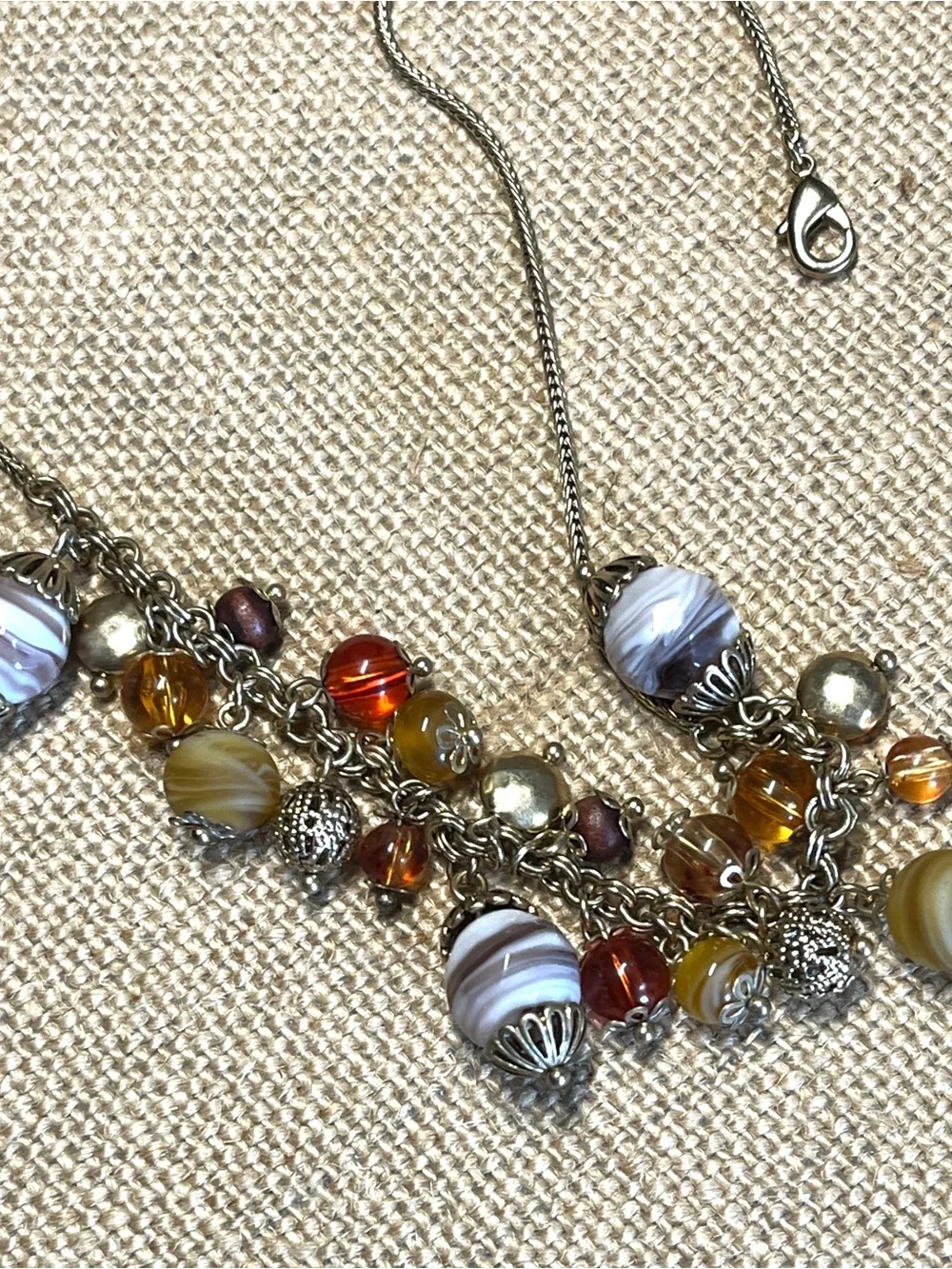 Liz Claiborne Earthtone Goldtone Bead Cluster Statement Necklace 16+ In Boho VTG